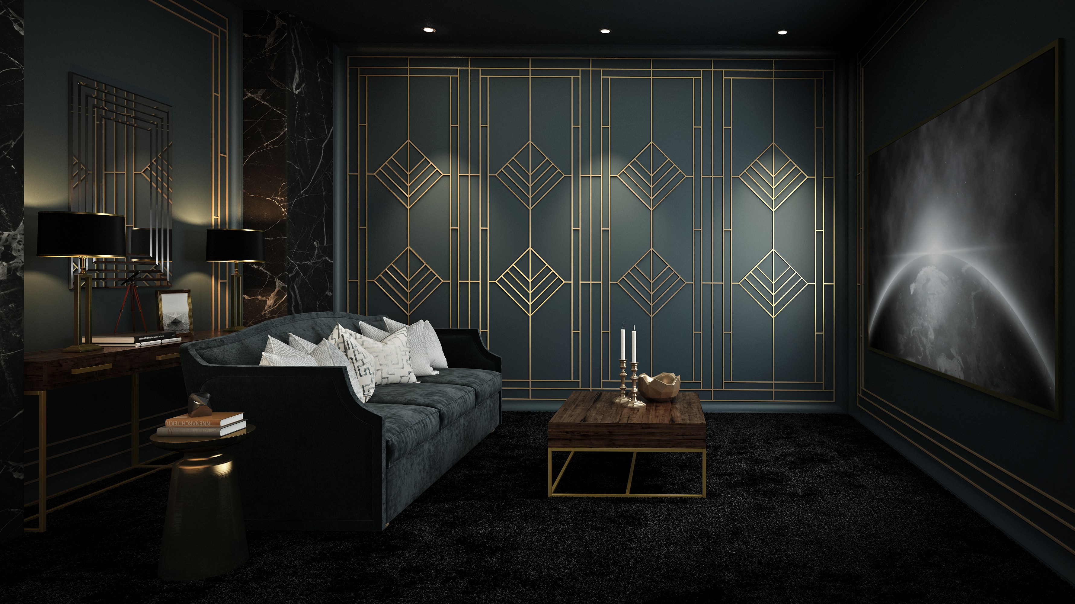 luxury home cinema design - art deco style